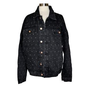 Vlexin Denim Black All Over Print Jean Jacket‎ Men’s Size XL